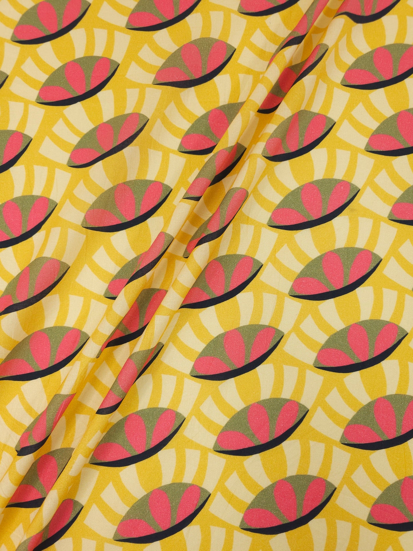 Yellow/Pink Abstract Oval Cotton Voile