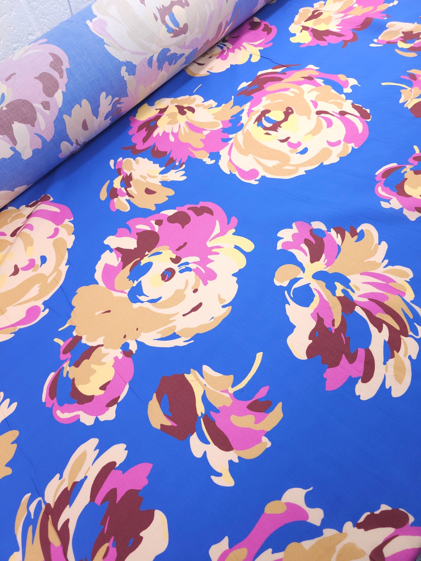 Blue Large Floral Lightweight Cotton