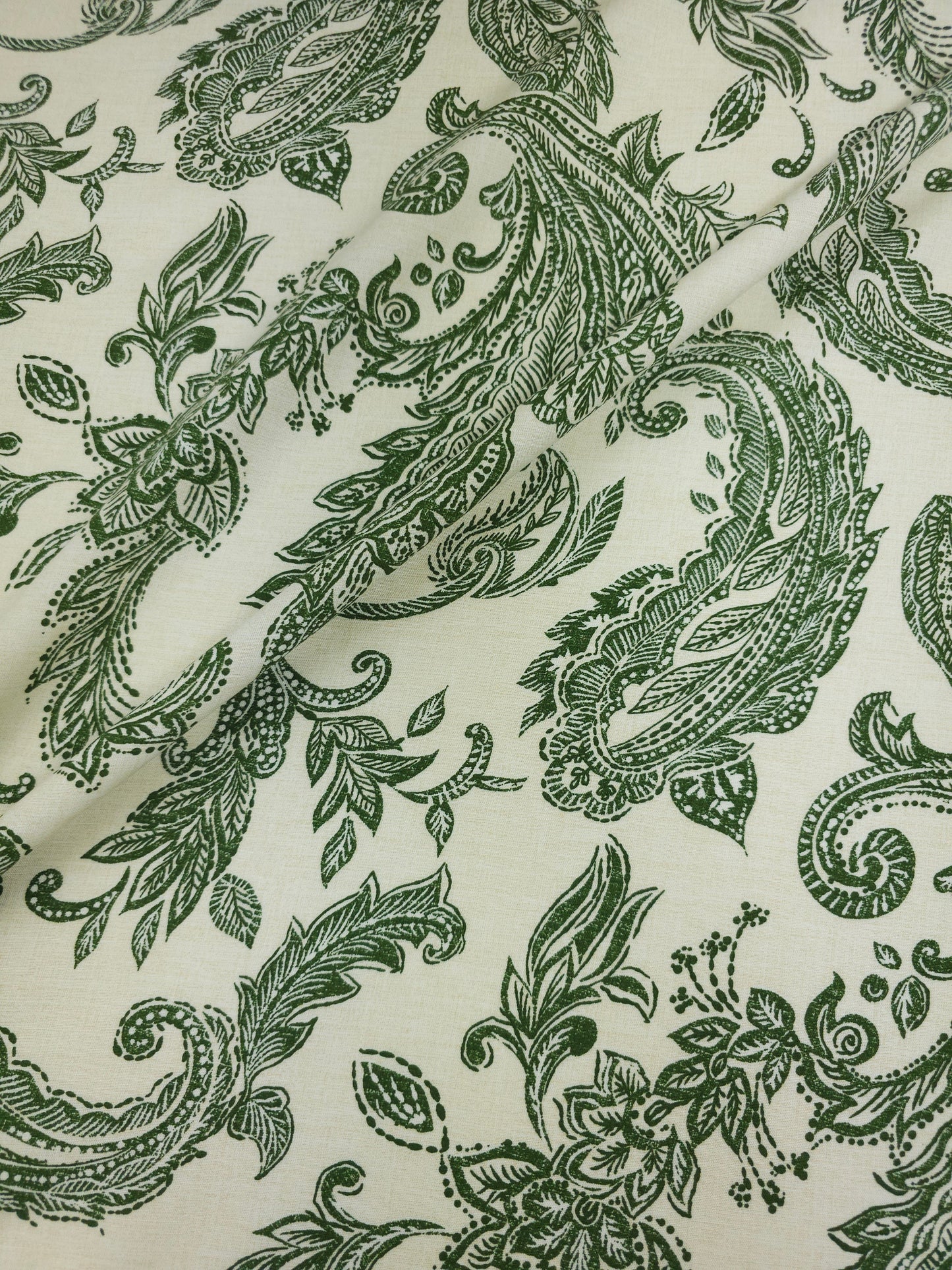 Cream/Green Paisley Linen Viscose