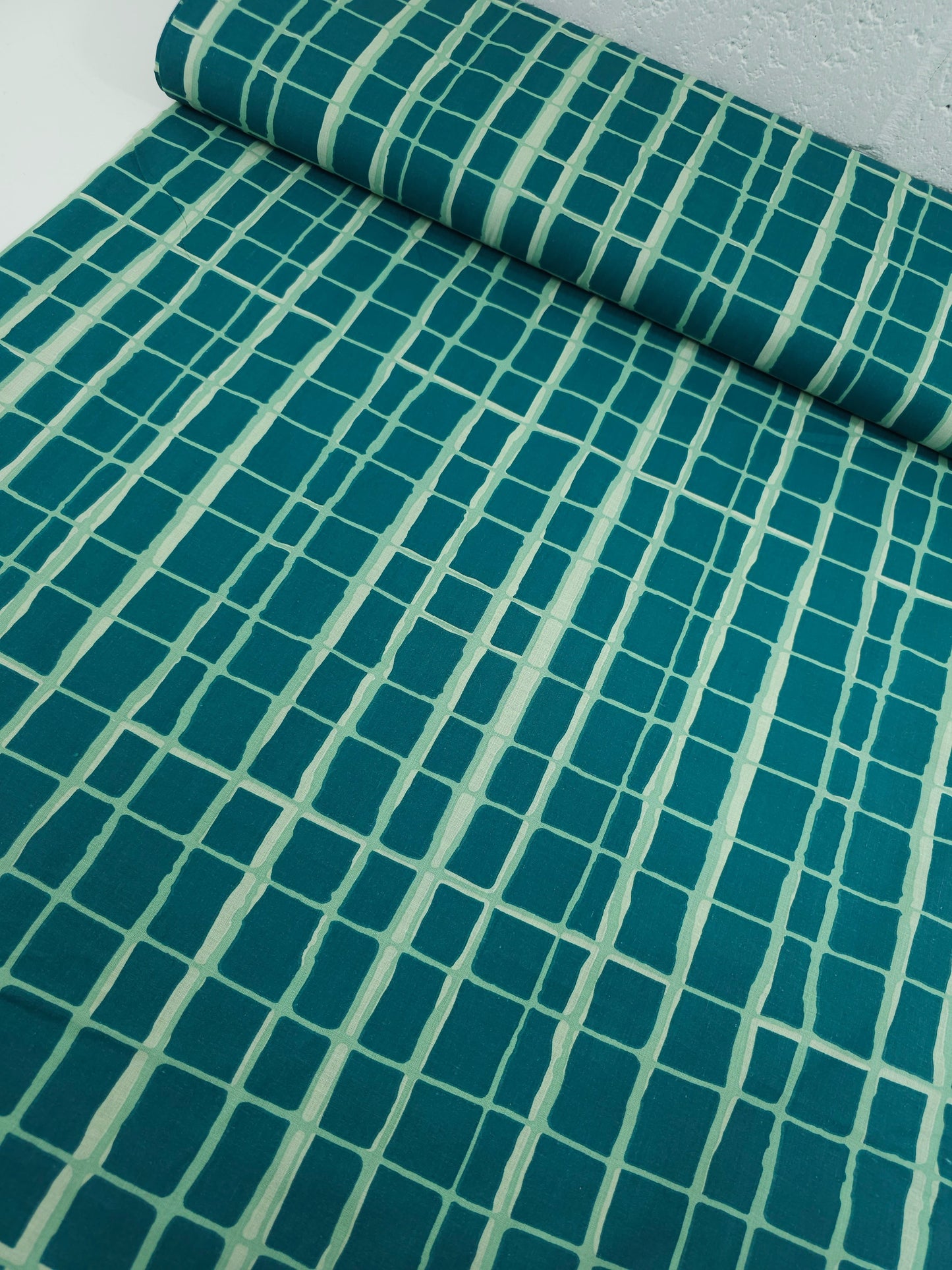 Teal/Sage Abstract Squares 100% Cotton 102" *EXTRA WIDE*