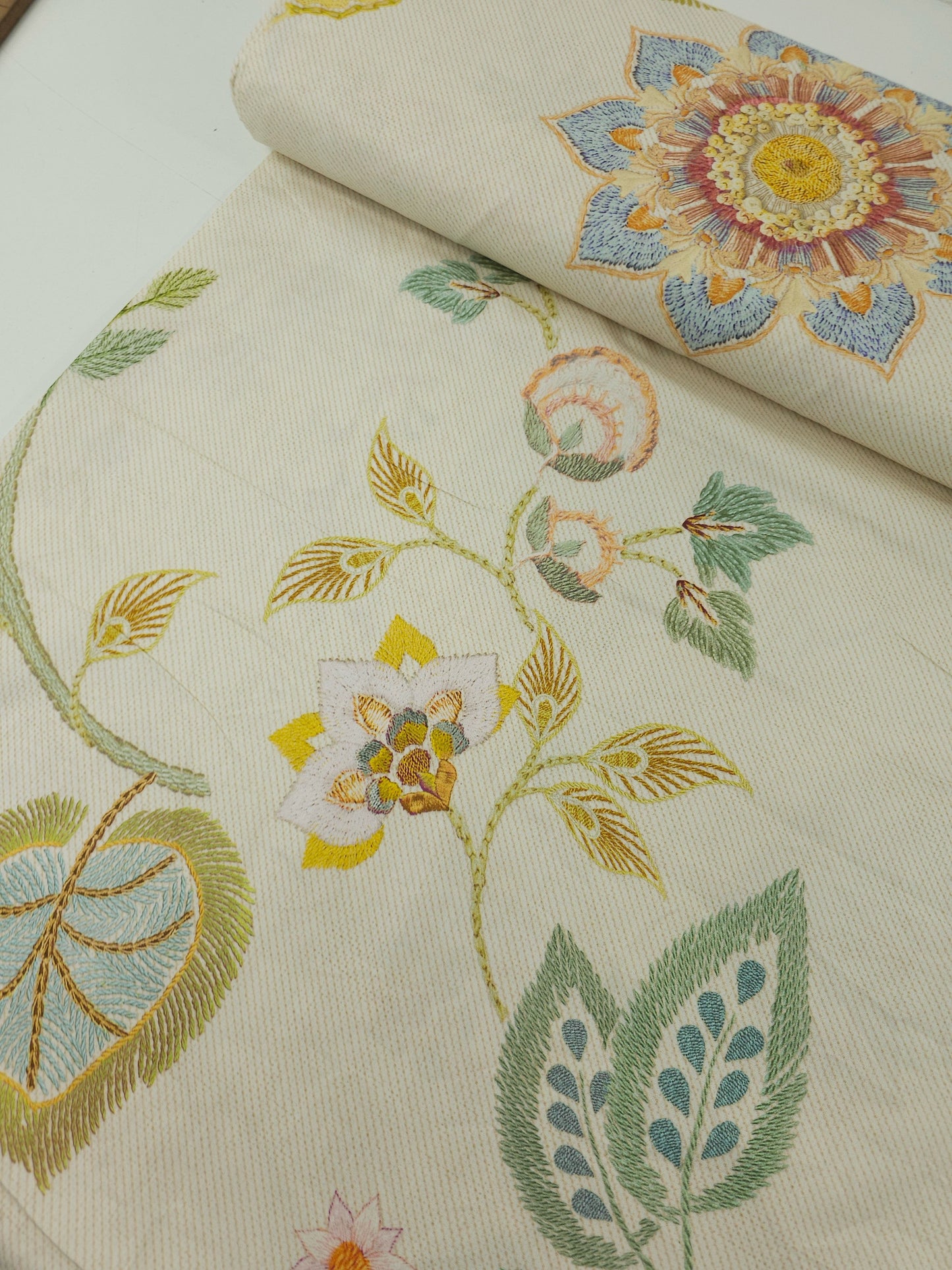 Beige Crochet Look Floral 100% Cotton 106" *EXTRA WIDE*