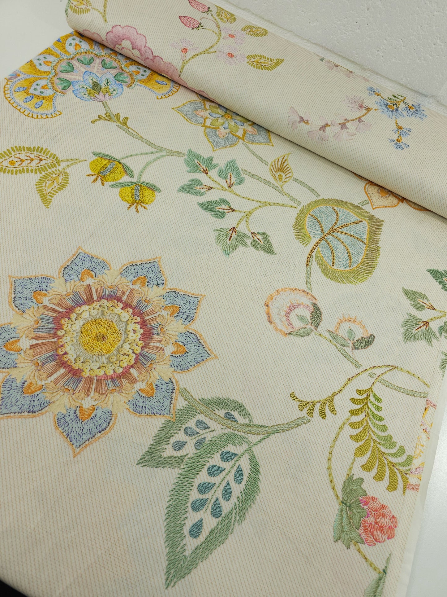 Beige Crochet Look Floral 100% Cotton 106" *EXTRA WIDE*