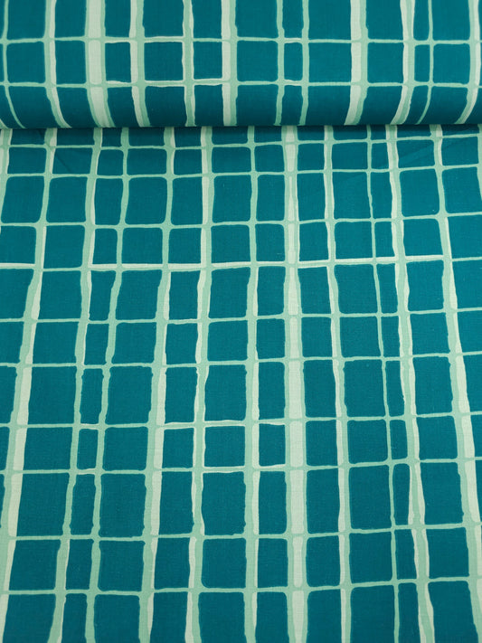 Teal/Sage Abstract Squares 100% Cotton 102" *EXTRA WIDE*