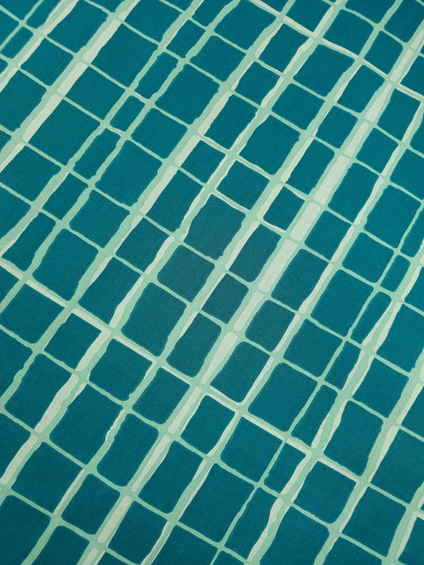 Teal/Sage Abstract Squares 100% Cotton 102" *EXTRA WIDE*