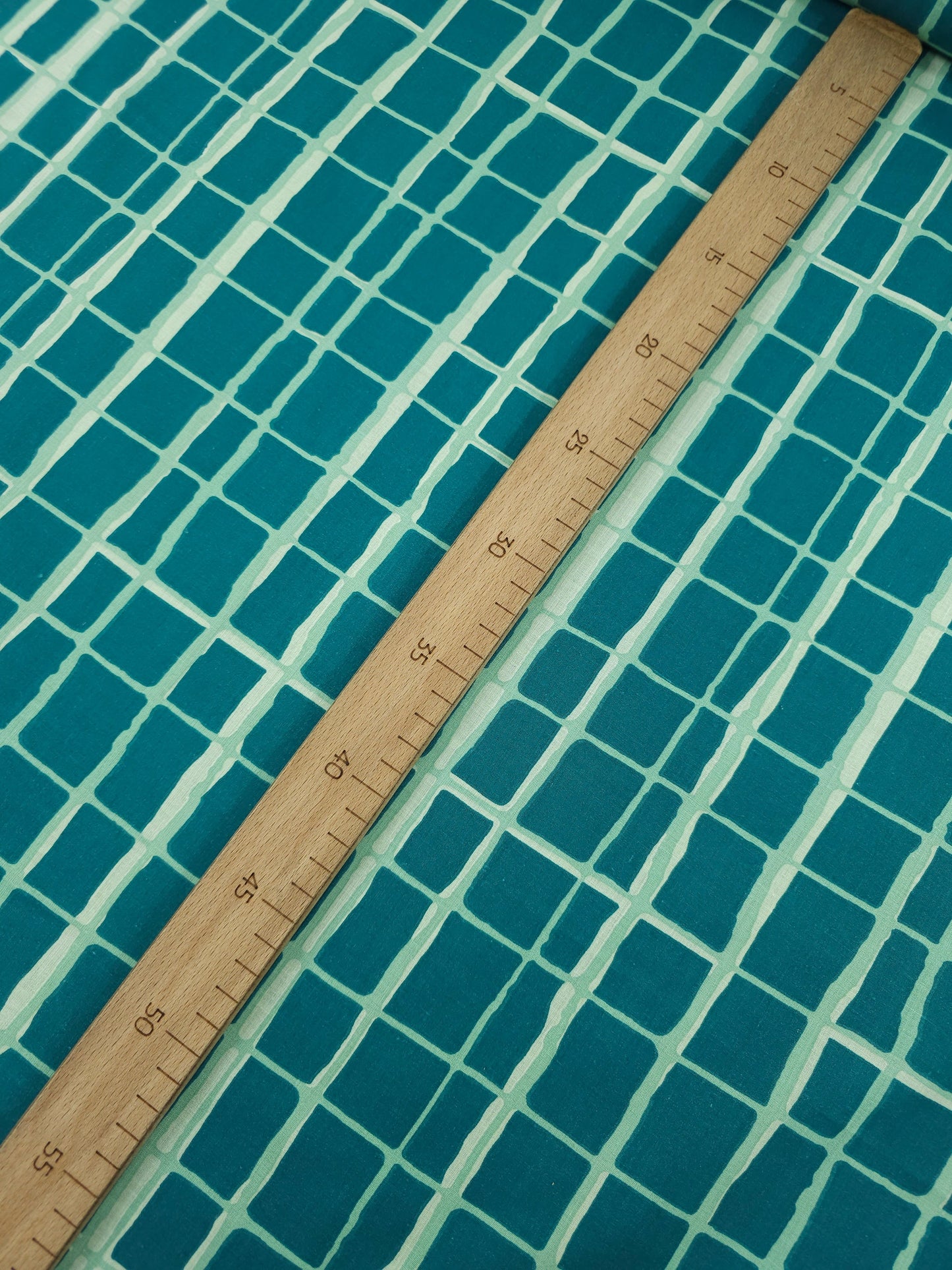 Teal/Sage Abstract Squares 100% Cotton 102" *EXTRA WIDE*