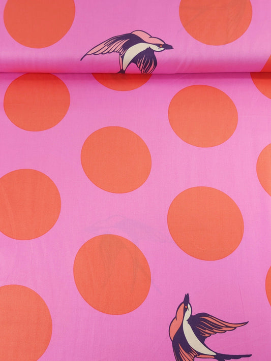 Orangey Red/Pink Free Fall Bird Polka Cotton Sateen 103” - Tula Pink (Various Sizes)
