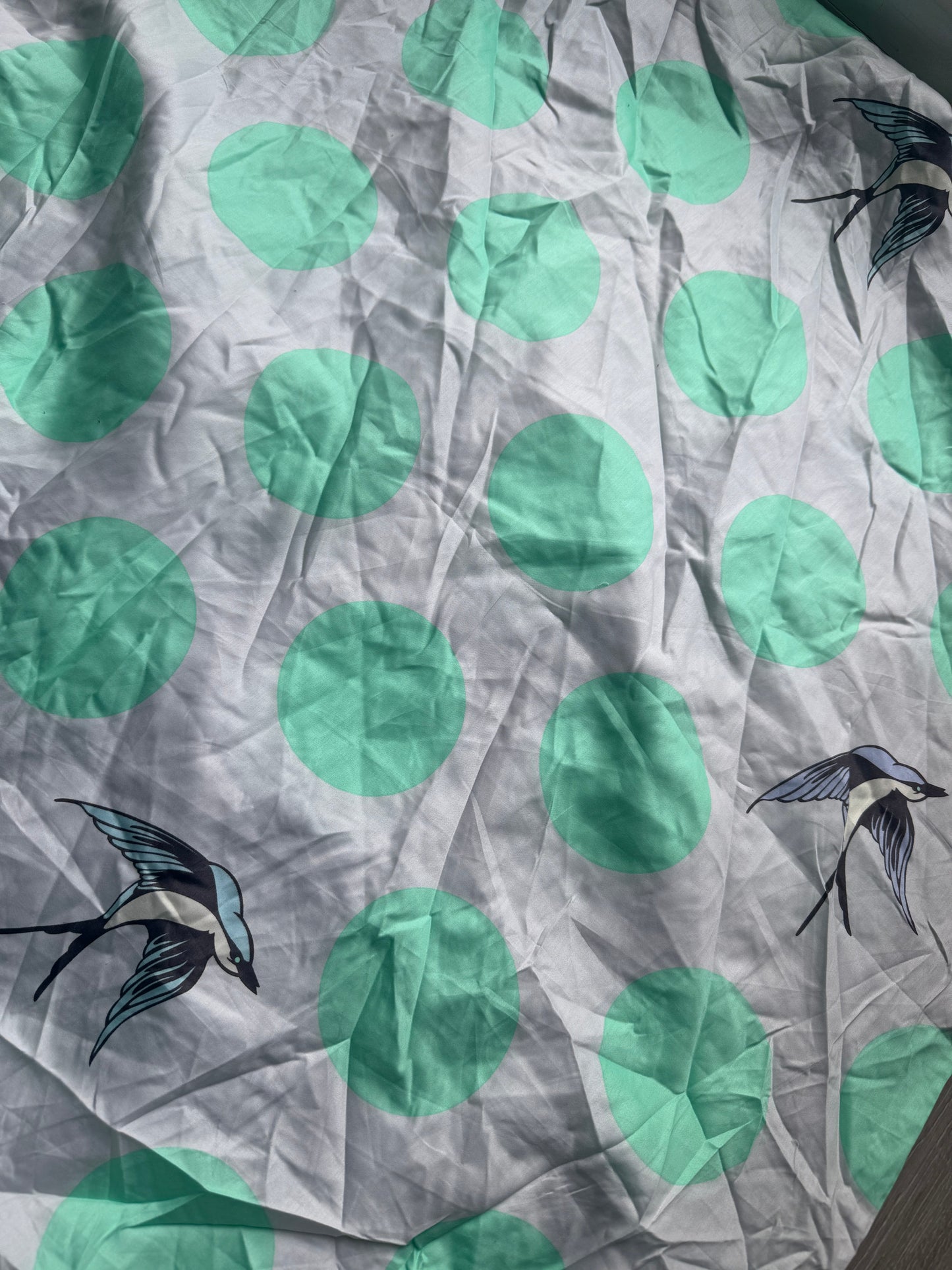 Mint Green/Grey Free Fall Bird Cotton Sateen - Various Sizes