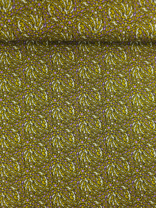 Mustard/Lilac Quirky Floral 100% Cotton 55"