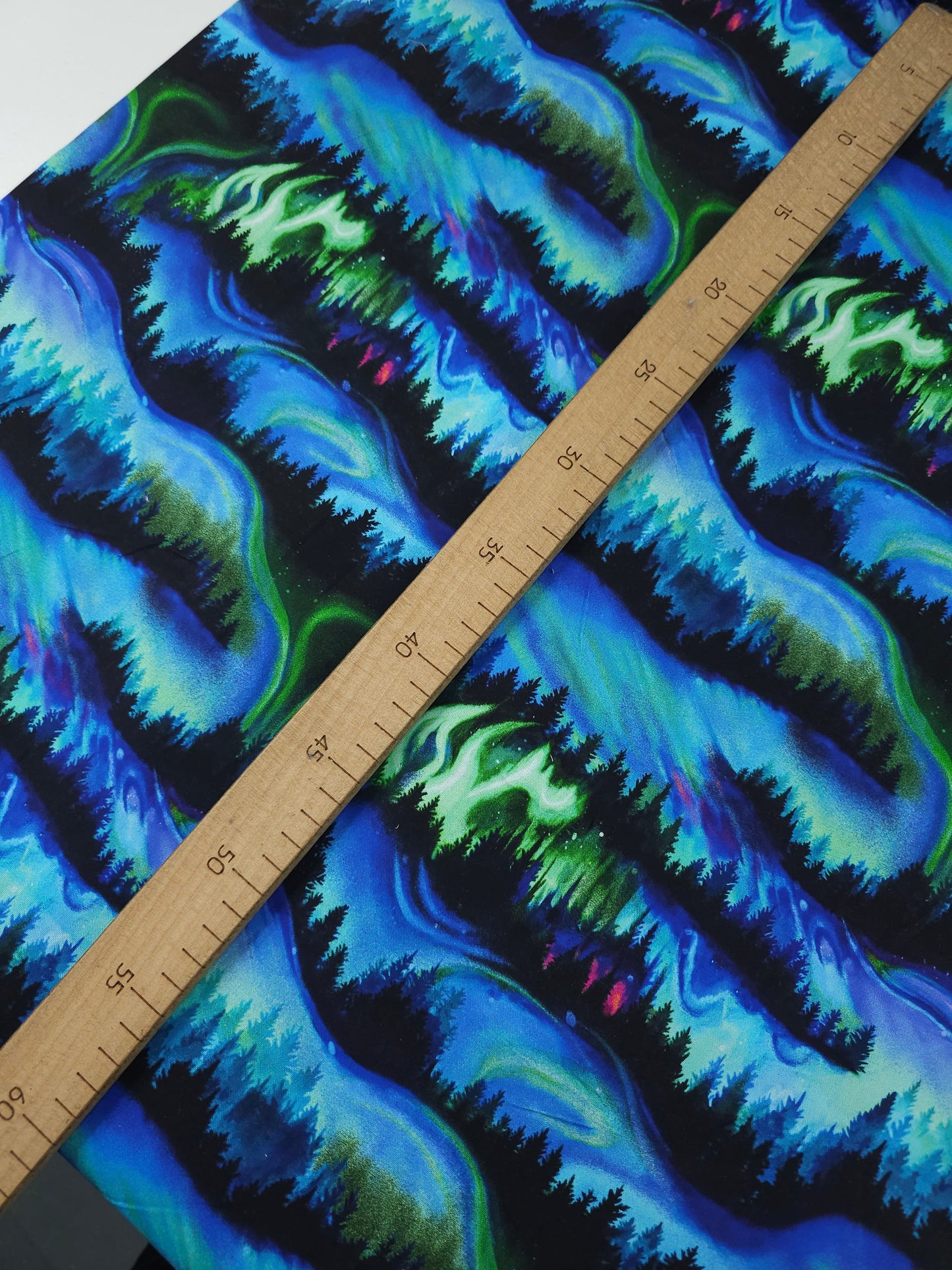 Green/Blue Northern Lights Forest 100% Cotton