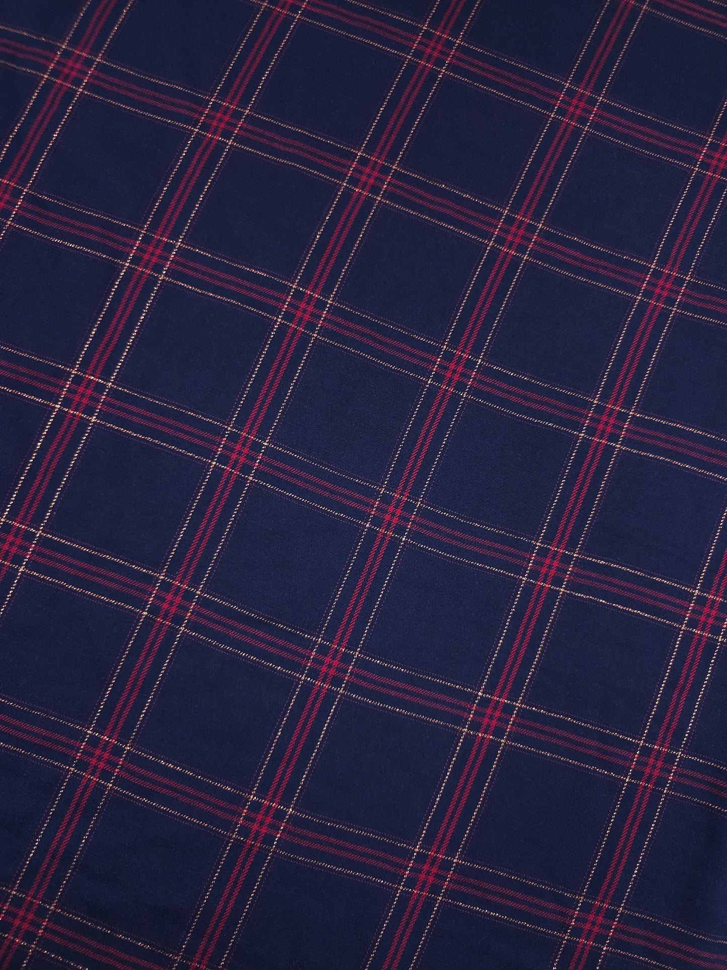 Indigo Navy Lurex Square Check Viscose Challis