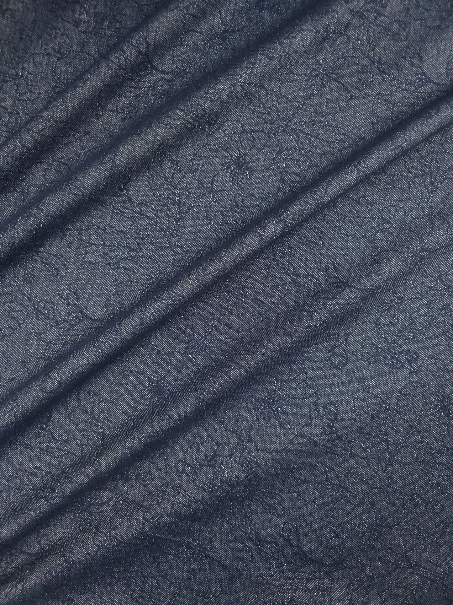 Midnight Blue Floral Jacquard Dressmaking Denim