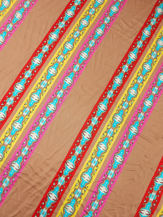 Terracotta Multi Abstract Stripe Viscose Satin