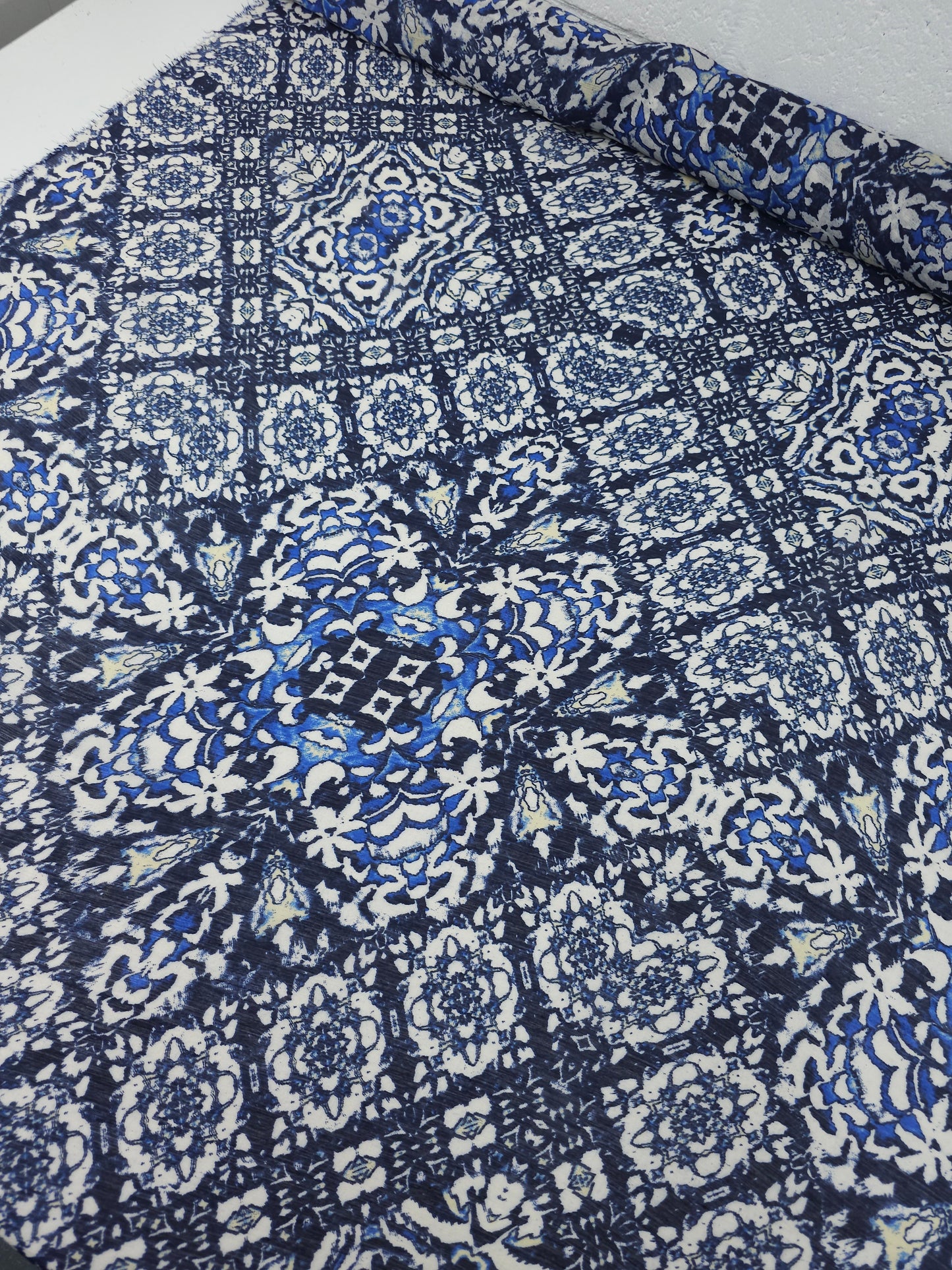 Navy Damask Diamond Cotton Voile