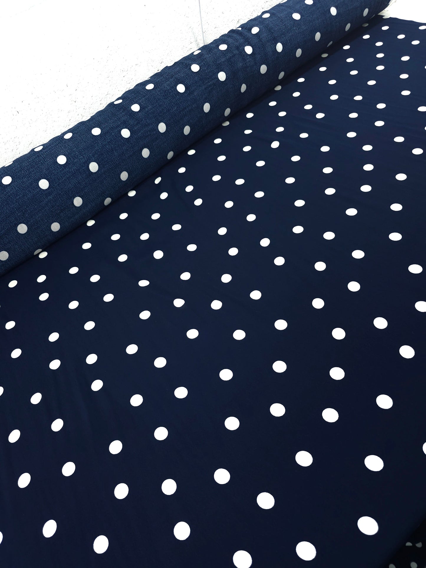 Marine Navy Polka Dot Viscose Crepe