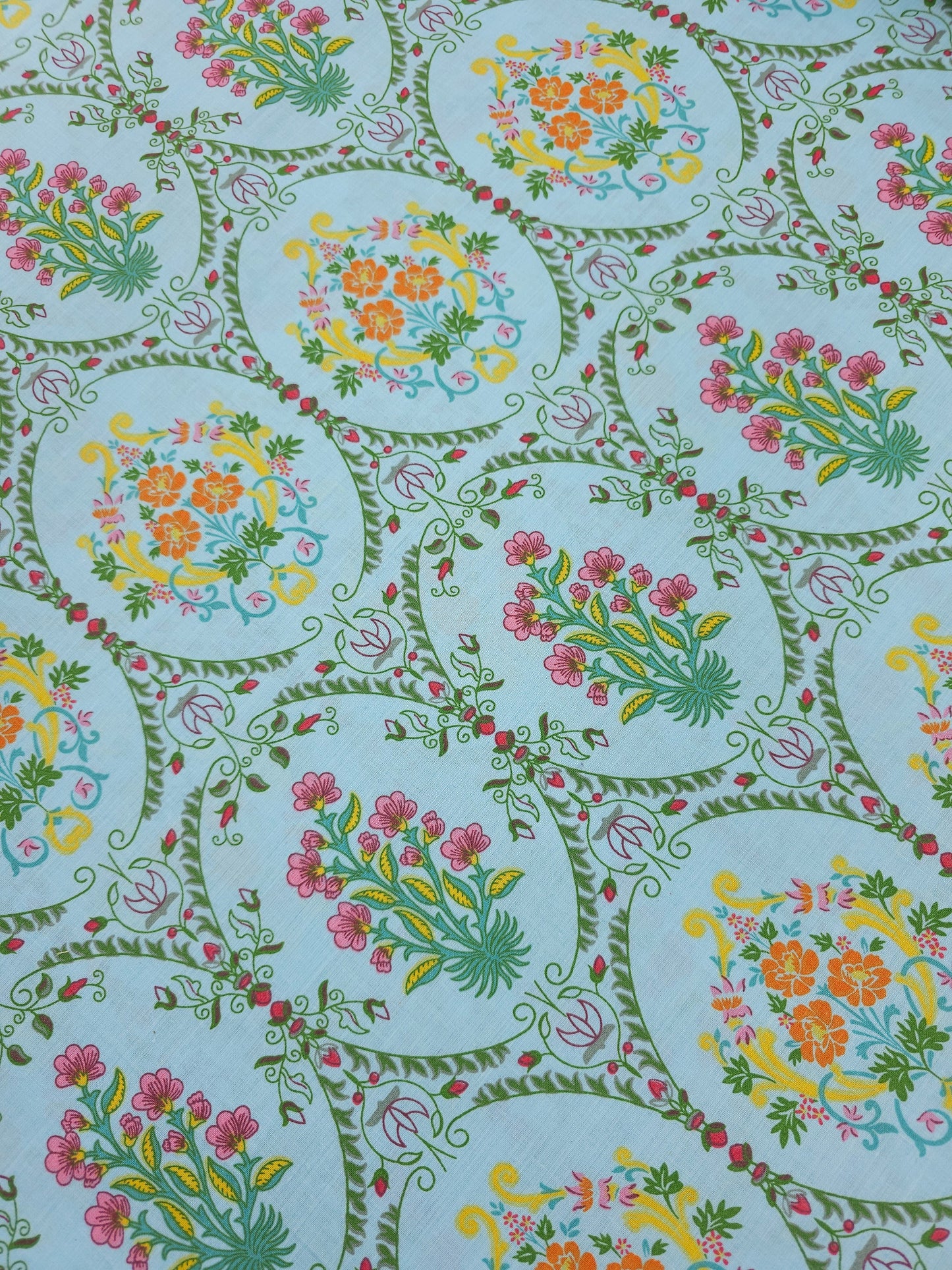 Light Blue Vintage Floral Opulence 100% Cotton 102" *EXTRA WIDE*