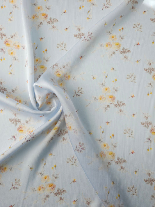 Pale Blue Vintage Floral Crinkle Poly Satin