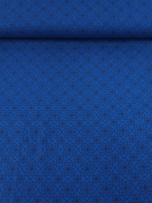 Dark Blue Floral Spiral 100% Cotton - Benartex