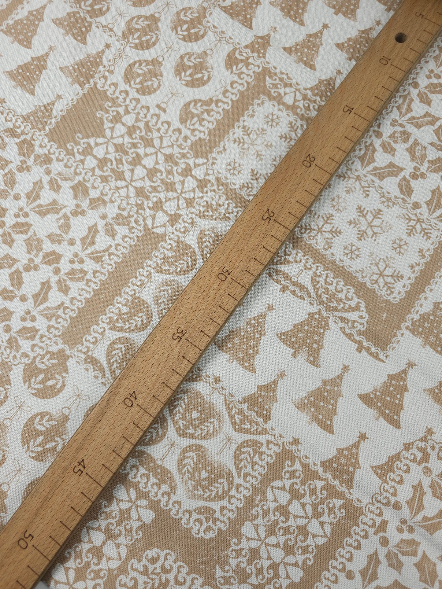 Tan Beige Christmas Patchwork Canvas Cotton