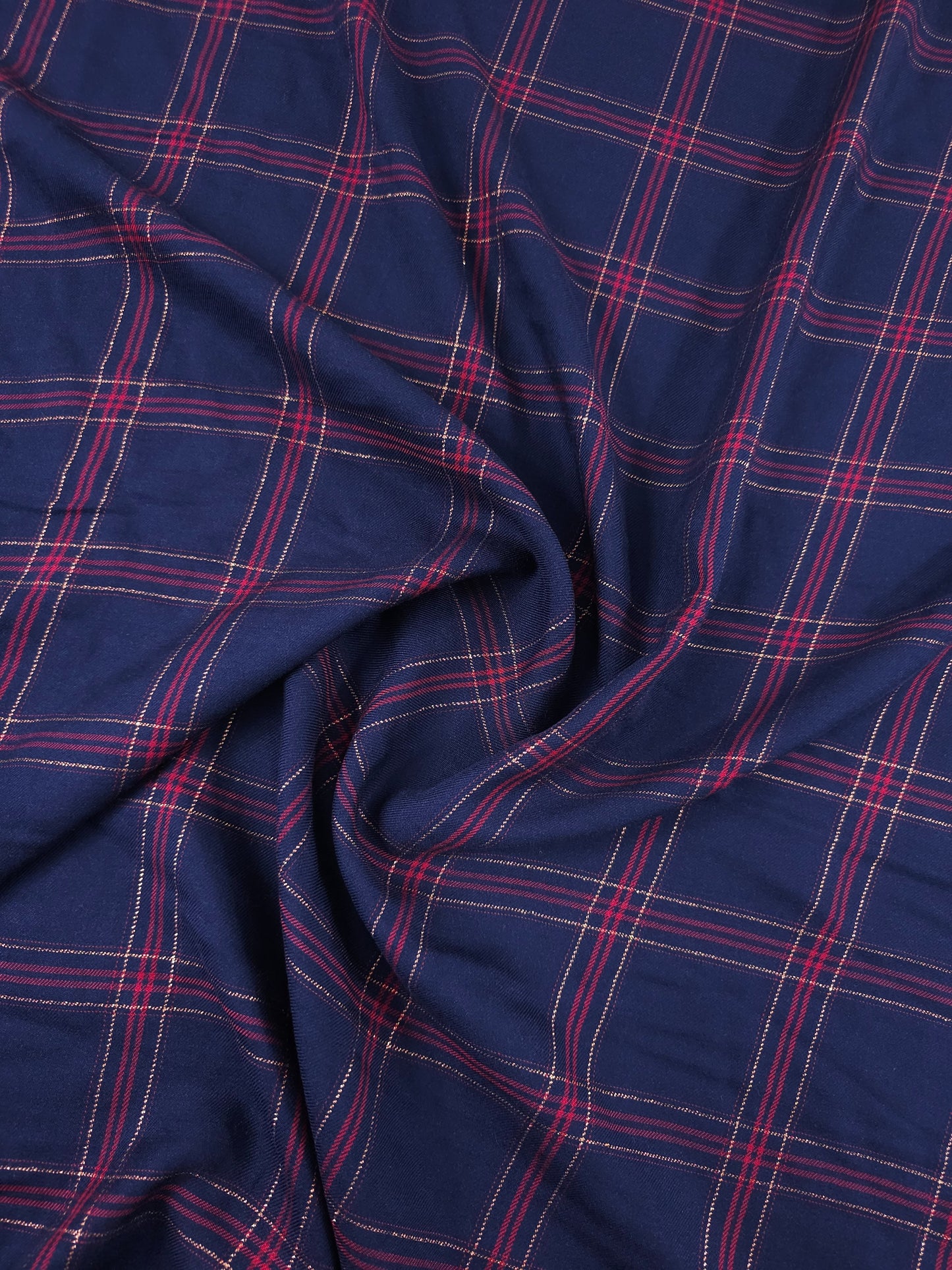 Indigo Navy Lurex Square Check Viscose Challis