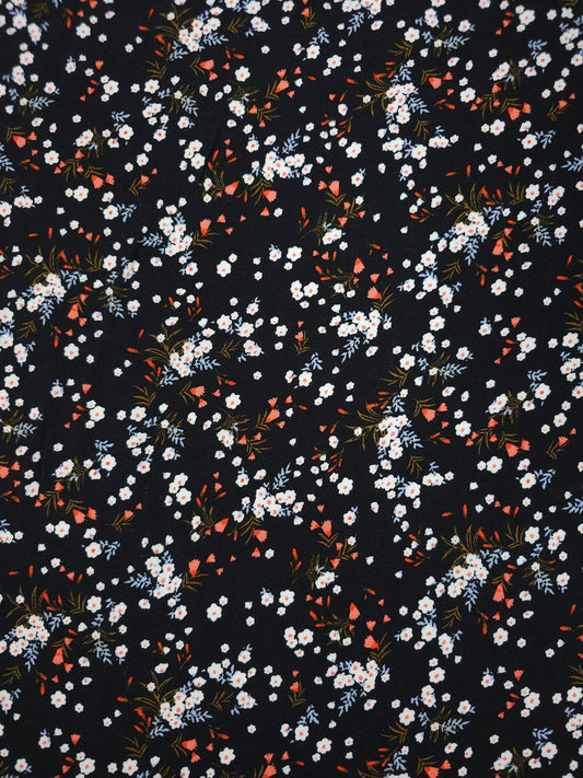 Black Ditsy Blossom Viscose Crepe