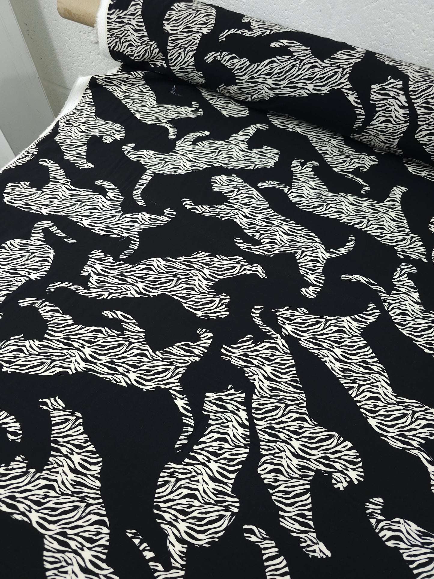 Black/Off-White Abstract Leopard Viscose Challis