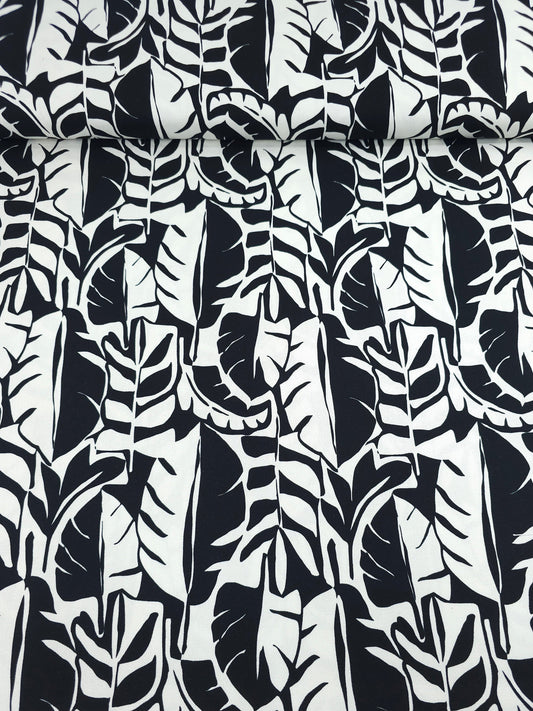 Black/White Mono Palm Leaf Lightweight Canvas Cotton