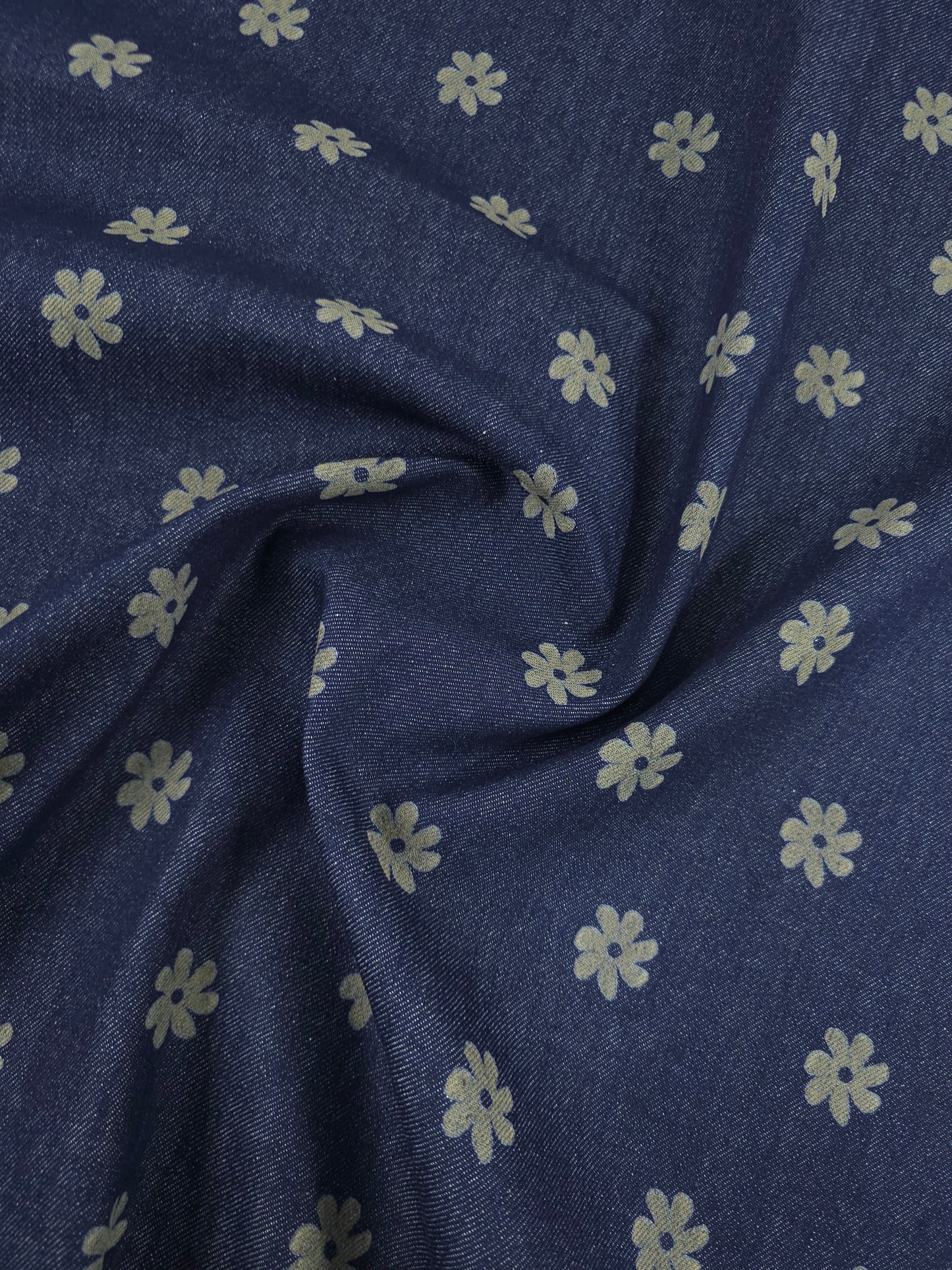 Indigo Navy Groovy Ditsy Daisy Denim