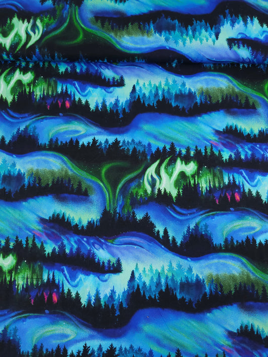 Green/Blue Northern Lights Forest 100% Cotton
