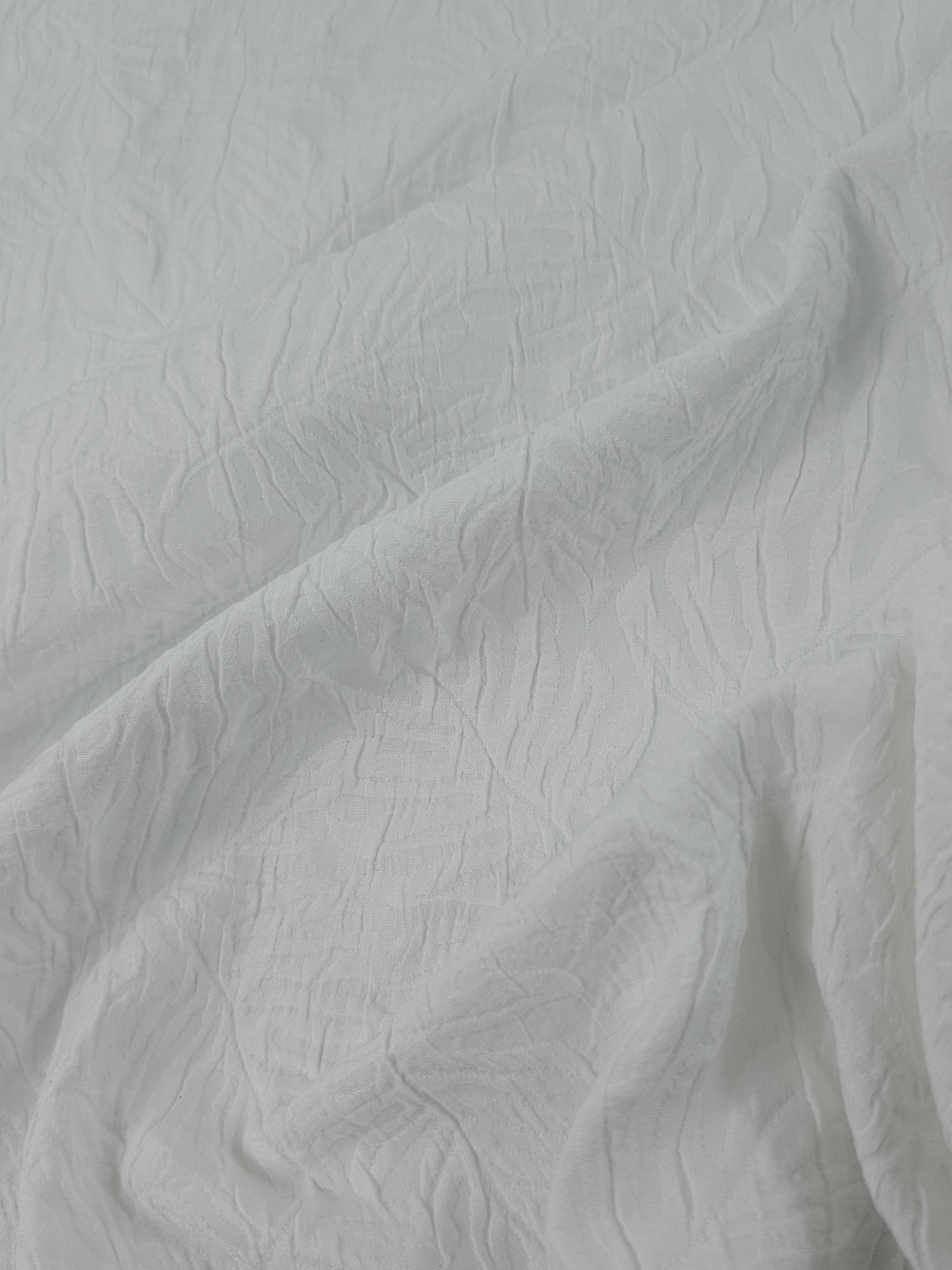 White Embossed Palm Leaf Poly Cotton Stretch