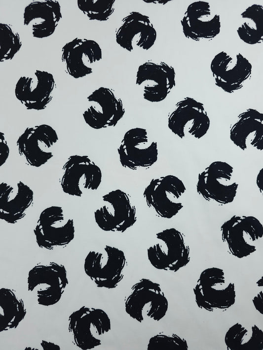 Black/White Abstract Curl Cotton Sateen Stretch