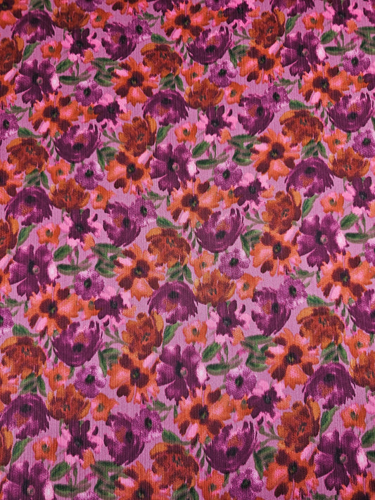Pinky Purple/Rustic Orange Floral Crinkle Satin