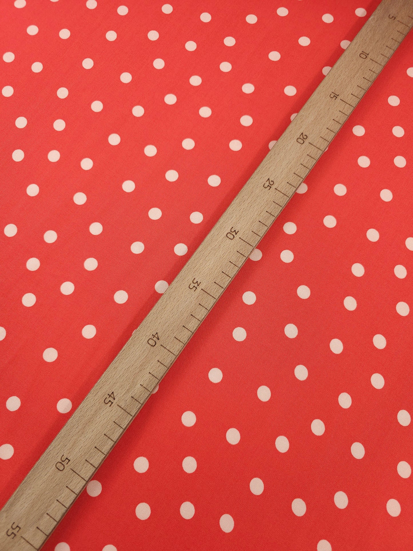 Orangey Coral/Cream Polka Dot Viscose Challis