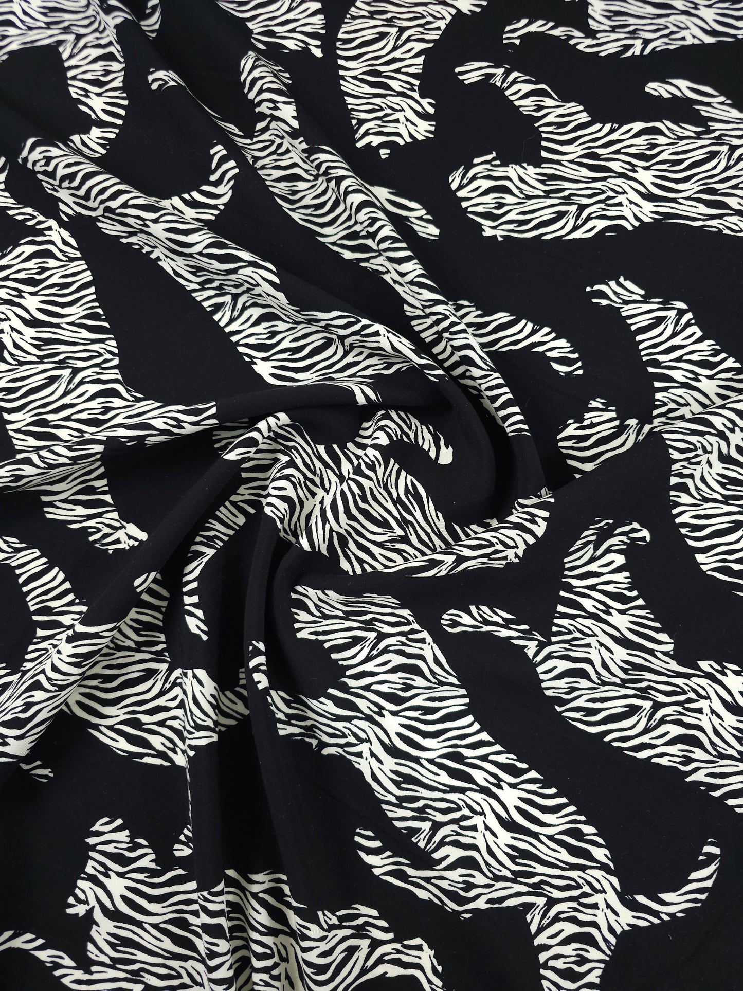 Black/Off-White Abstract Leopard Viscose Challis