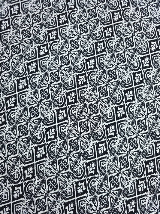 Black/White Static Damask Stripe Viscose Challis