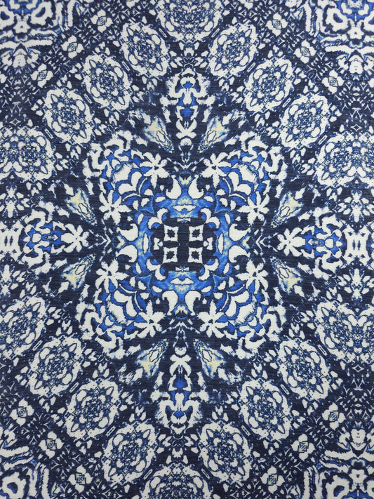 Navy Damask Diamond Cotton Voile