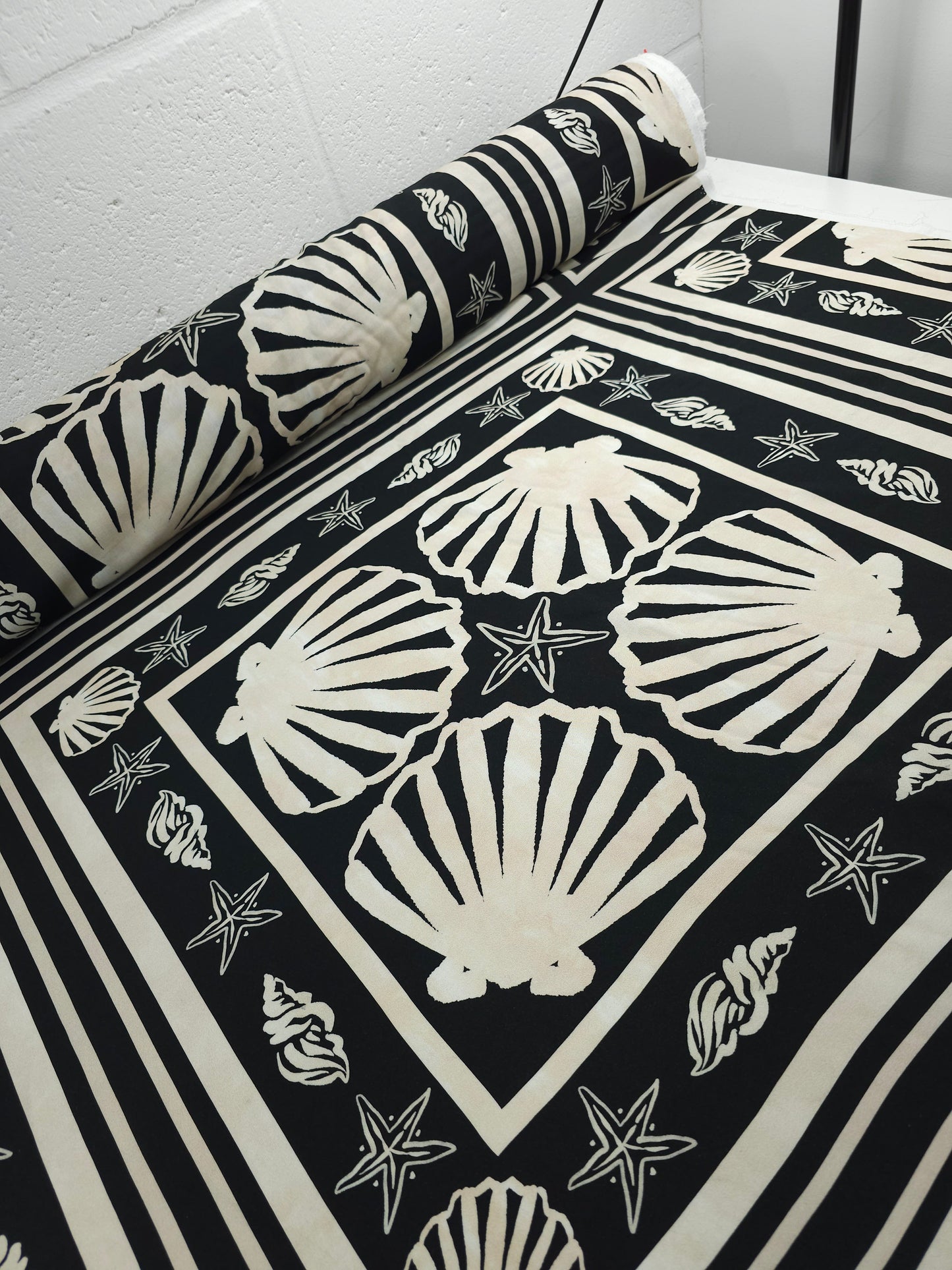 Black/Ivory Washed Shell Frames Viscose Challis