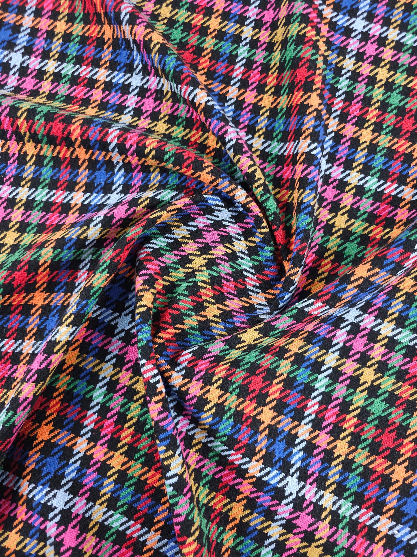 Black Multicolour Tartan Check Boucle