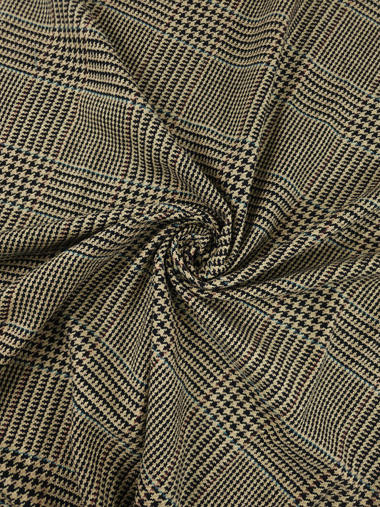 Sand Dogtooth Tartan Check Soft 100% Wool *ABRAHAM MOON*