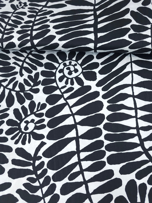 Black/White Palm Vine Cotton Sateen - Kaffe Fassett 106" *EXTRA WIDE*