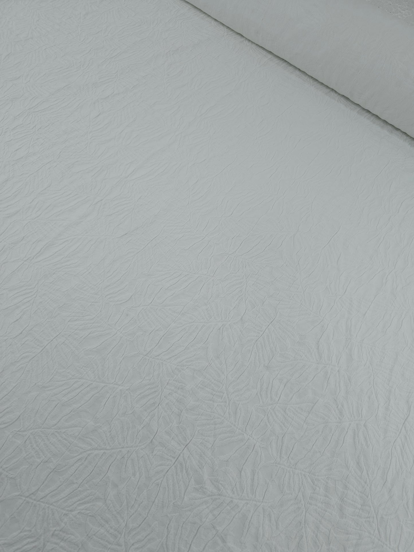 White Embossed Palm Leaf Poly Cotton Stretch