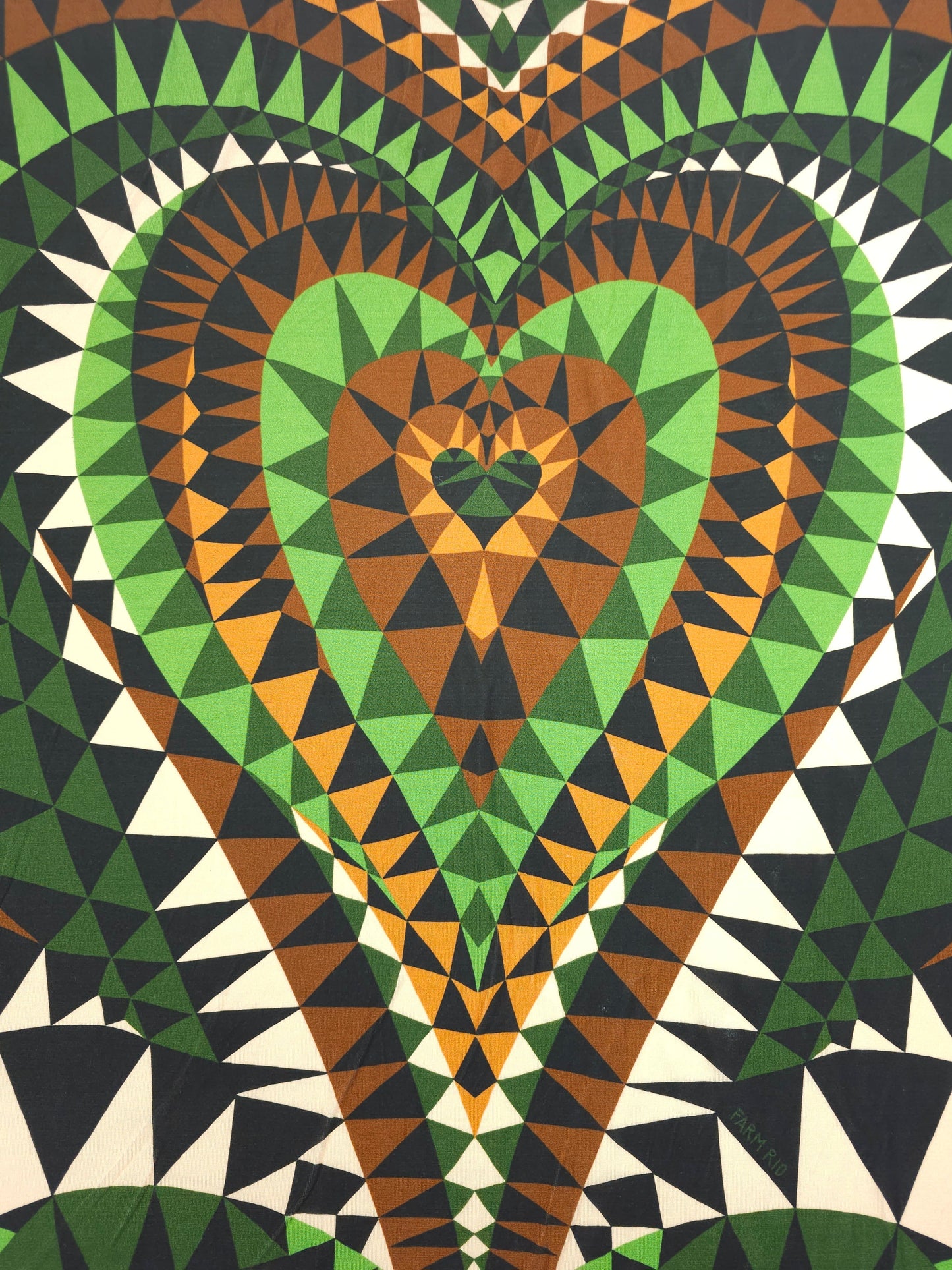 Green/Brown Geometric Twin Hearts Slinky Rayon Jersey - 1.85m Panel *FARM RIO*