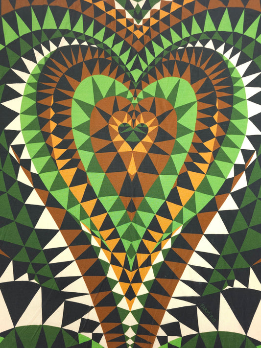 Green/Brown Geometric Twin Hearts Slinky Rayon Jersey - 1.85m Panel *FARM RIO*