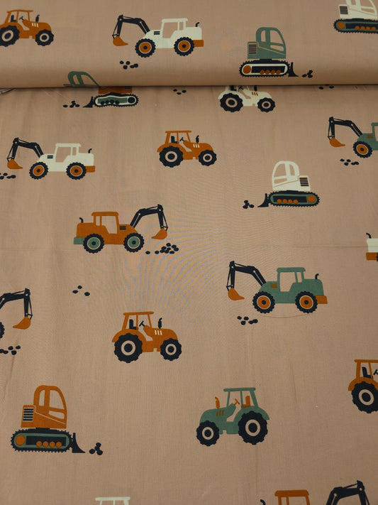 Khaki/Orange Tractors 100% Cotton