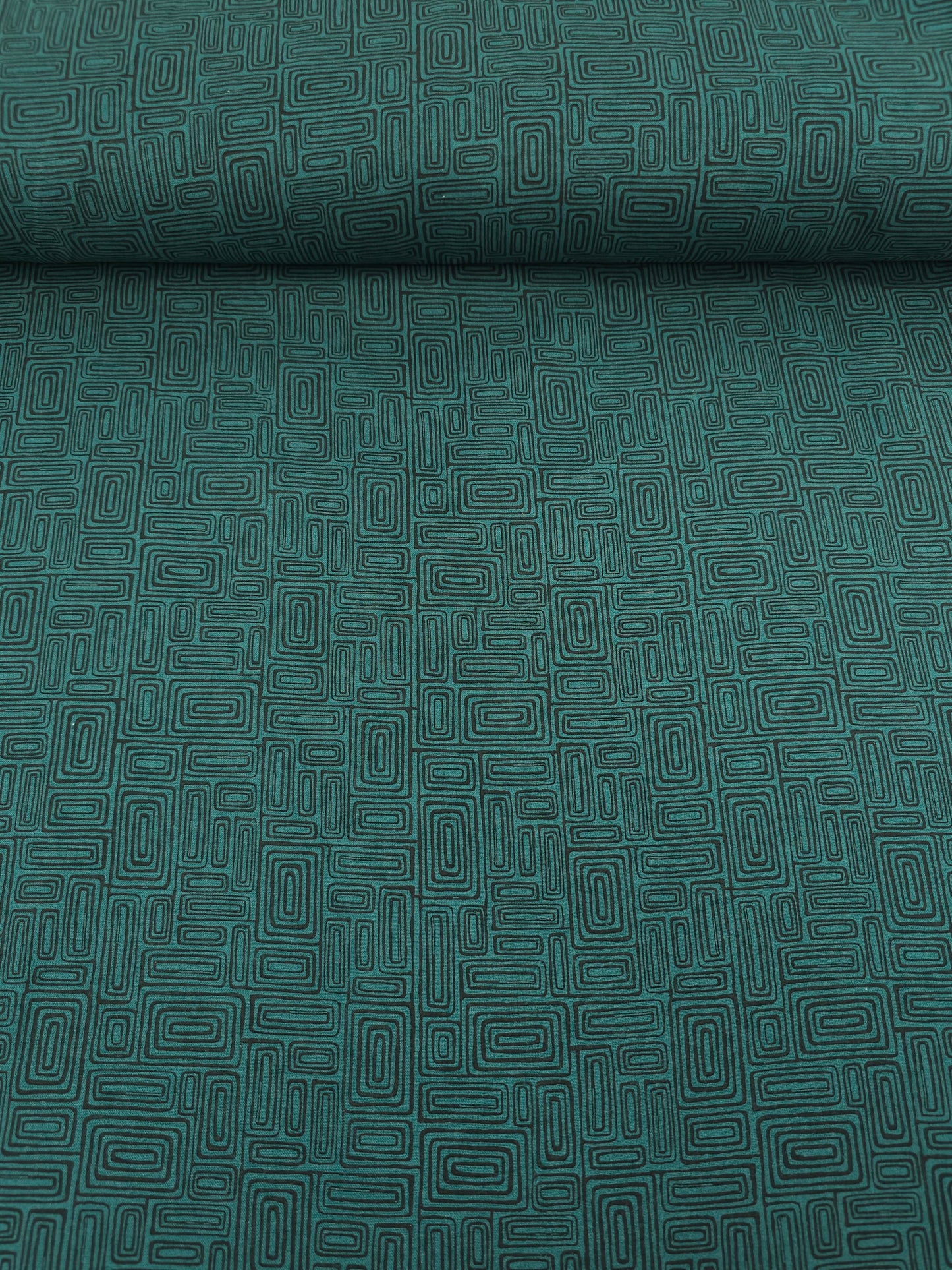 Dark Green Abstract Rectangle Doodle 100% Cotton - Benartex