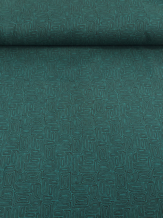 Dark Green Abstract Rectangle Doodle 100% Cotton - Benartex