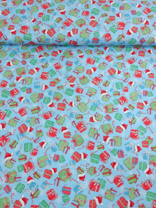 Light Blue Christmas Presents 100% Cotton