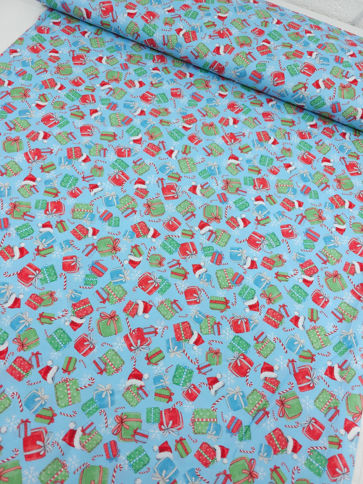 Light Blue Christmas Presents 100% Cotton