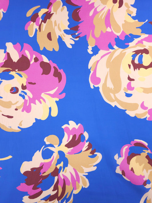 Blue Large Floral Lightweight Cotton