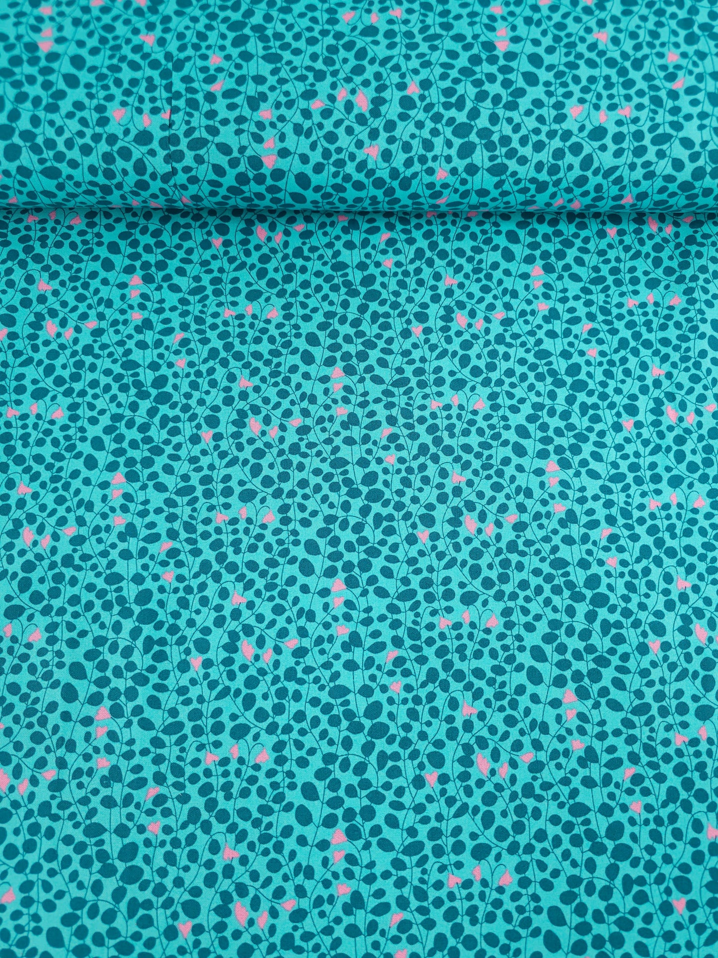 Teal/Pink Blooming Leaf Twine 100% Cotton - Benartex