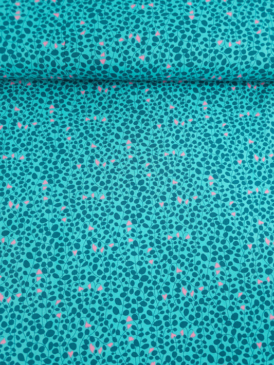 Teal/Pink Blooming Leaf Twine 100% Cotton - Benartex